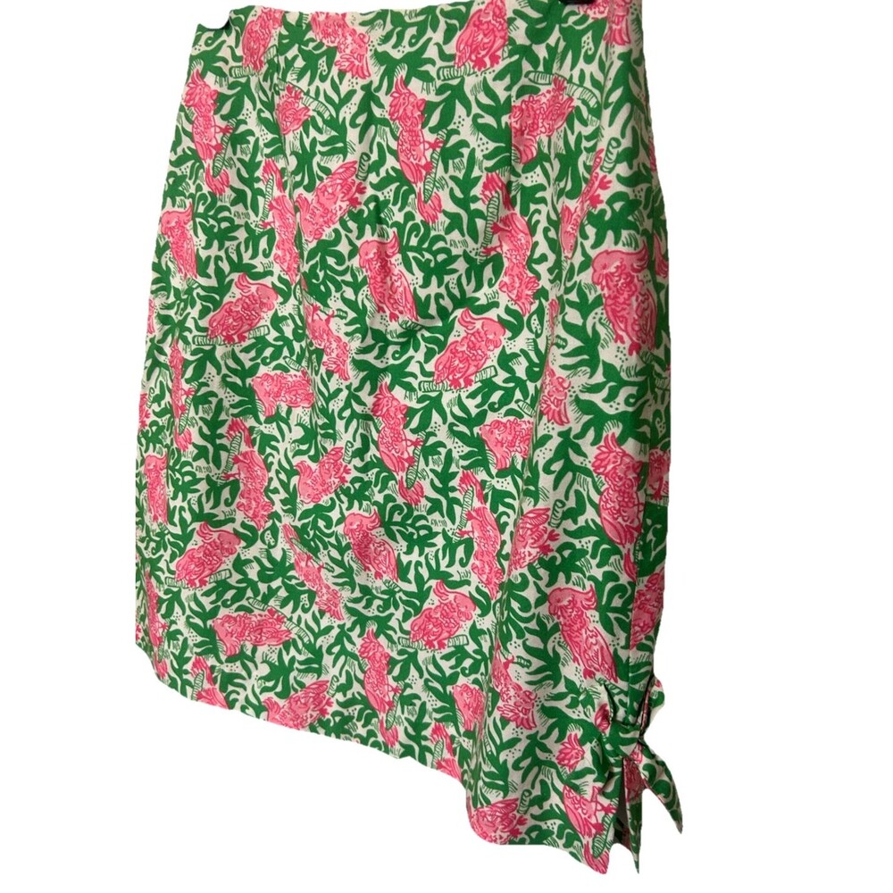 VTG Lily Pulitzer Cockatiel Parrot Floral A Line Green Pink Skirt Lined Womens 8 - Picture 3 of 6